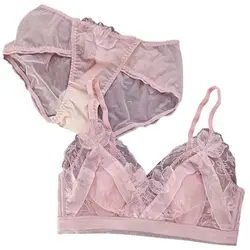 Sexy Lingerie Set Women's French Super Fairy Lace Mesh Thin Cup Rabbit Ear Cup Anti Bump Anti Sag Underwired Bra