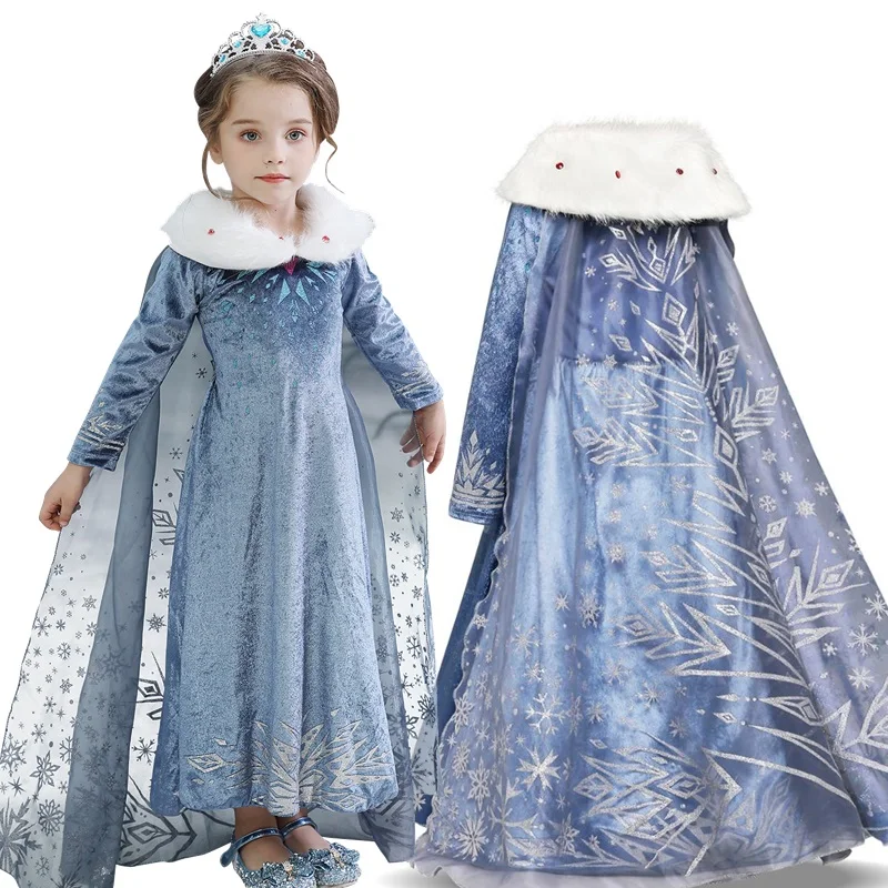 Princess Elsa Dresses Kids Girls Cosplay Costumes Birthday Carnival Party Snow Queen Long Sleeve Winter Clothes Kids Outfits