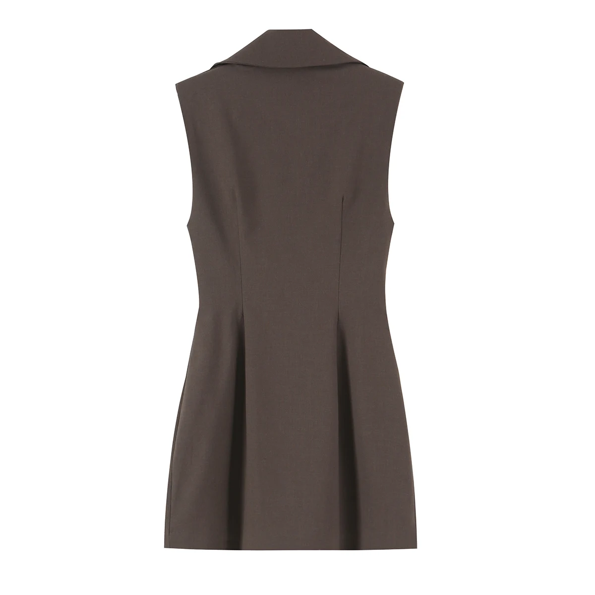 BSAY Elegant Women Sleeveless Blazer Mini Dress Notched Lapel Double Breasted Vest Dress Autumn Solid Brown Office Party Dress