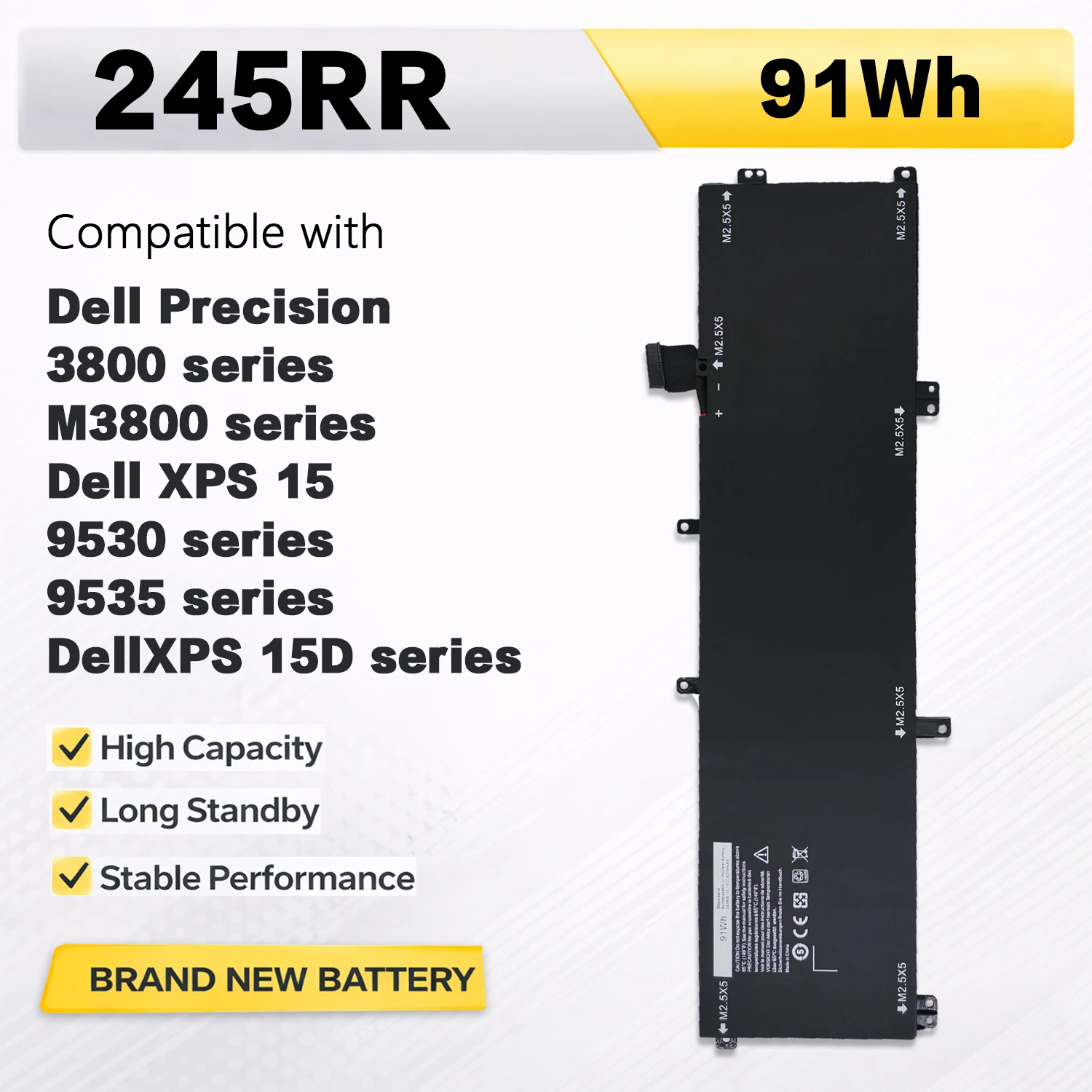 

Аккумулятор PowerHub 245RR для ноутбуков, совместимый с DELL XPS 15 9530 9535 Series, DELL Precision M3800 TOTRM H76MV 7D1WJ, 11.1V 91WH