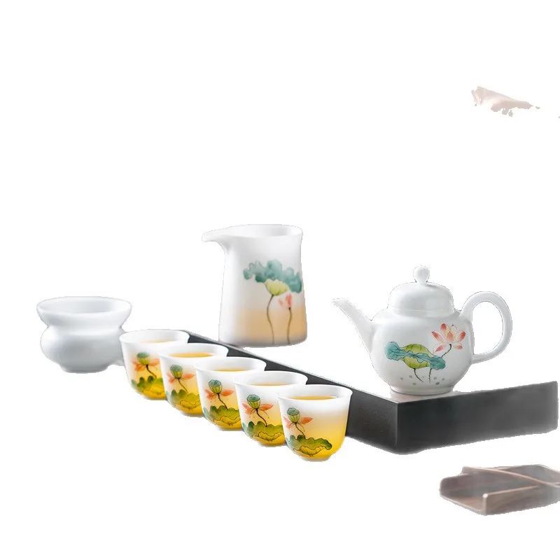 Chinese white porcelain ice jade porcelain kung fu tea set home office meeting guests high-end teapot teacup gifts