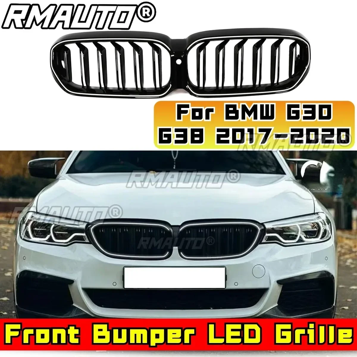 LED Front Grill for BMW 5 Series G30 G38 22017-2020 Car Front Bumper Racing Grille Grillg Front Bumper LED Grille Exterior Part