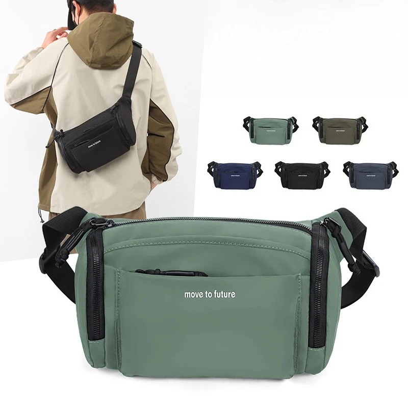 Lightweight waterproof Oxford cloth men's crossbody bag shoulder chest bag large capacity color multi-function waist bag