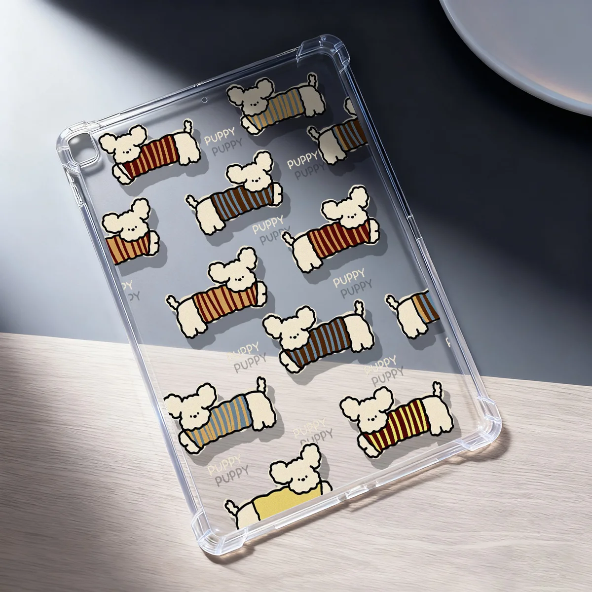 

Crystal Clear Tablet Case for Samsung Galaxy Tab S9 S10 FE A9 A11 S7 S8 Plus Cover Striped Sweater Puppy Shockproof Protection
