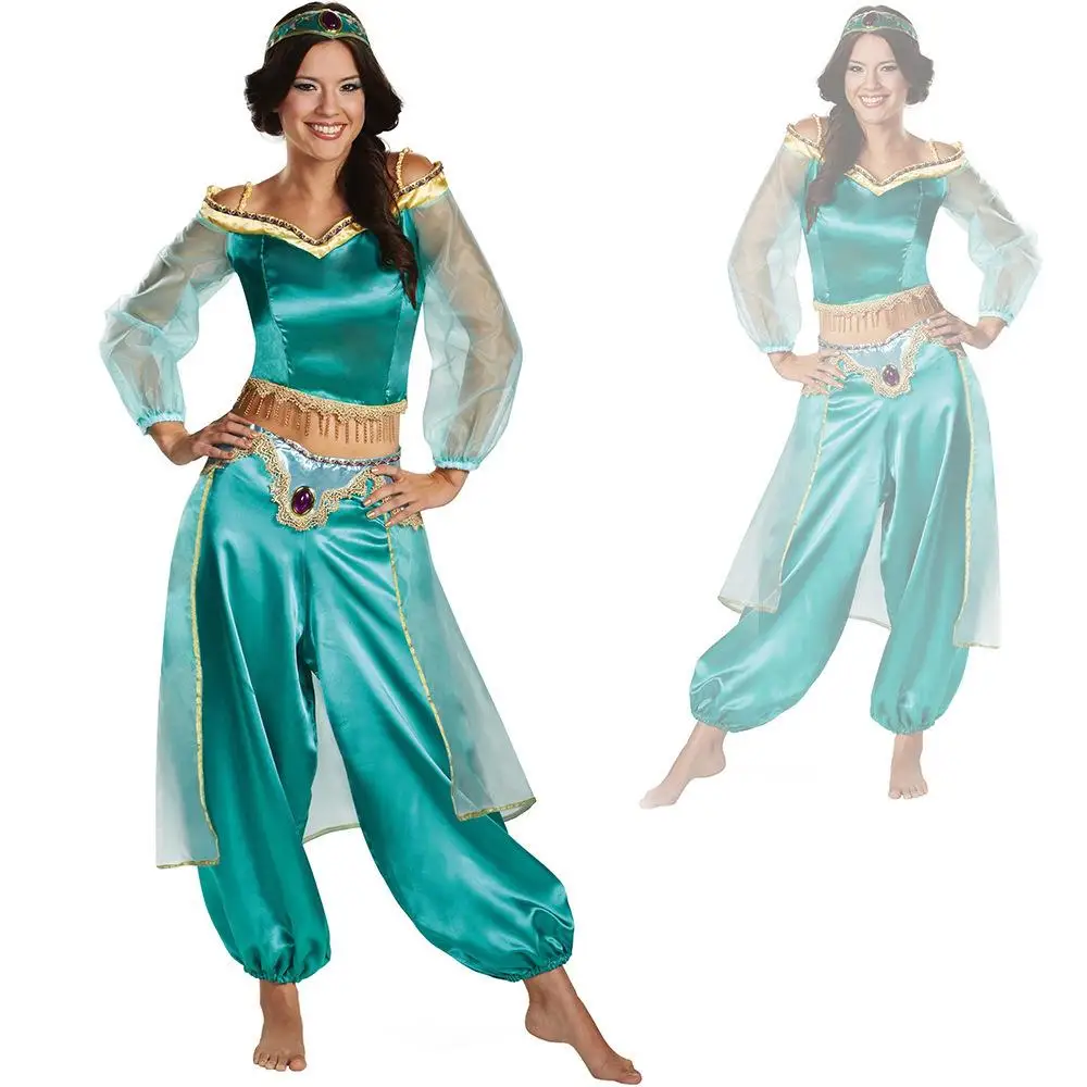 

Aladdin Jasmine Princ Dr костюм на Хэллоуин для взрослых, наряд для выступления на сцене, женский костюм из искусственной кожи с цветочным принтом