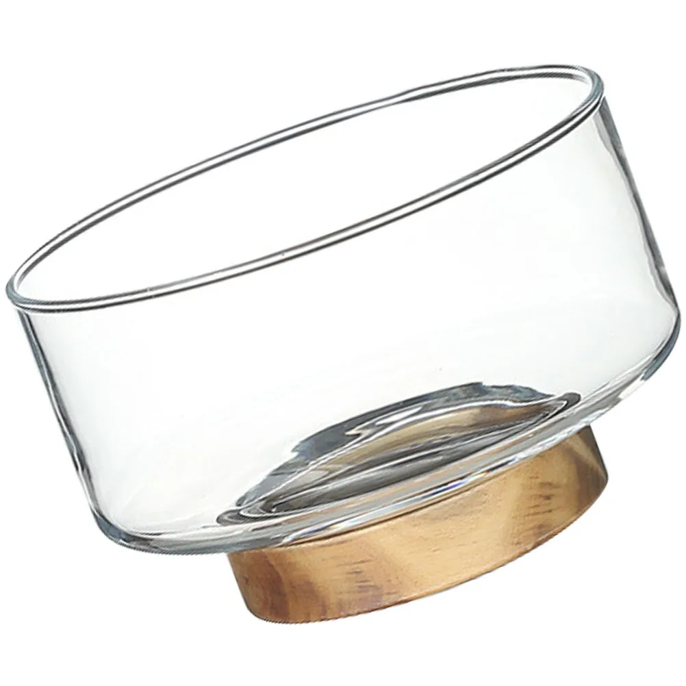 

Wooden Base Fruit Tray 1700ml Glass Food Storage Snack Plate Household Serving Tray Wooden Base Trays Appetizer Plates