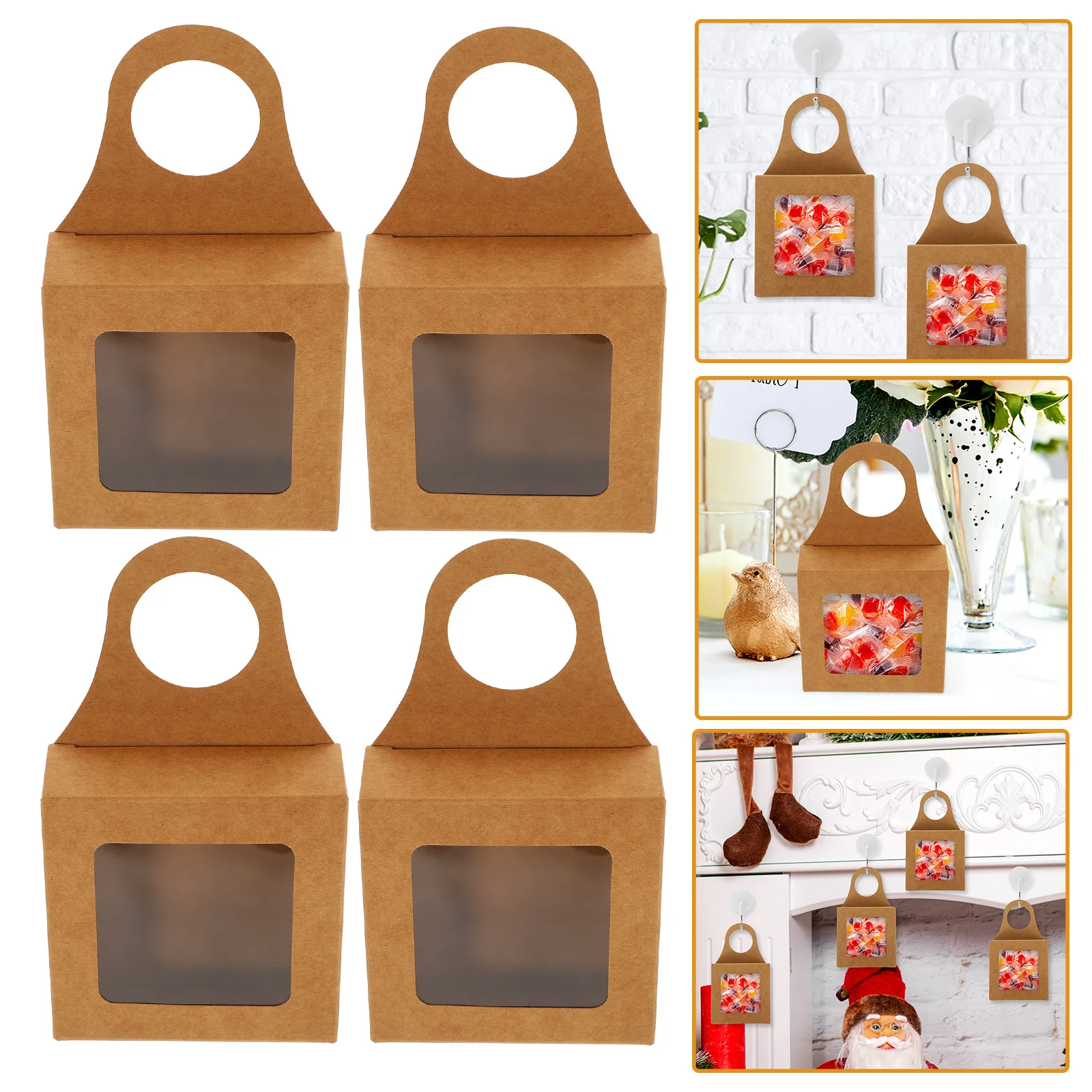 

20 Pcs Paper Hook Boxes 9x3x9cm With Window For Cookies Macarons Gifts Bottle Packaging Hanging Storage Cases