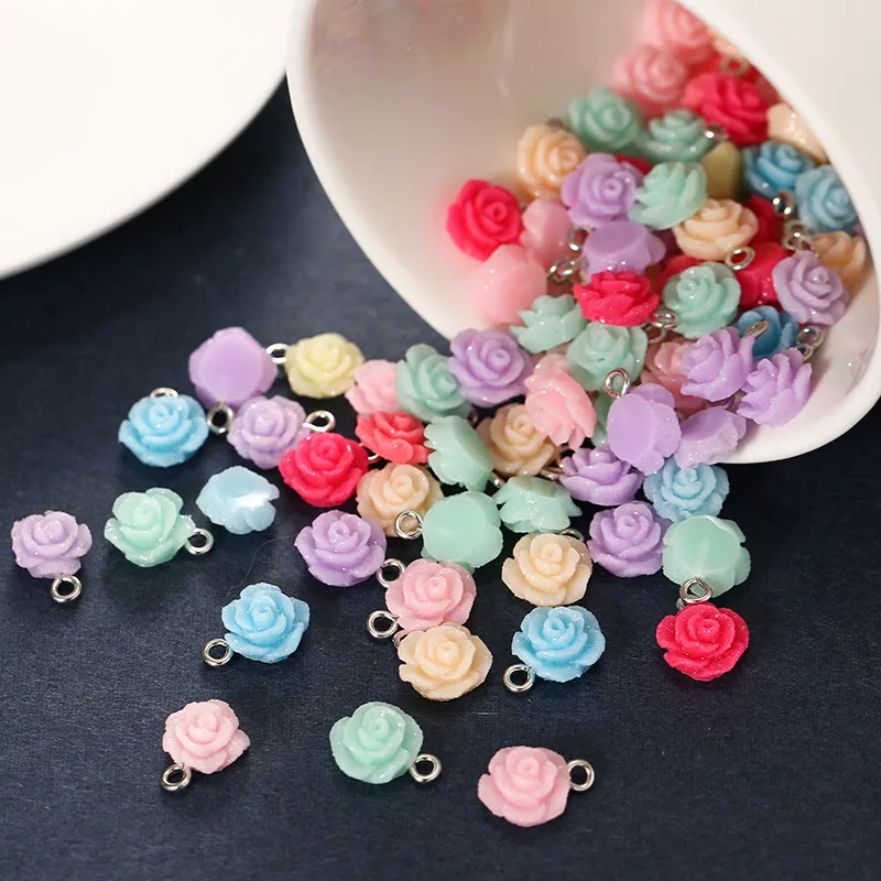 50pcs/lot Mixed Random Resin Rose Flowers Charms Pendant DIY Necklace Bracelet Earrings For Jewelry Making Accessories