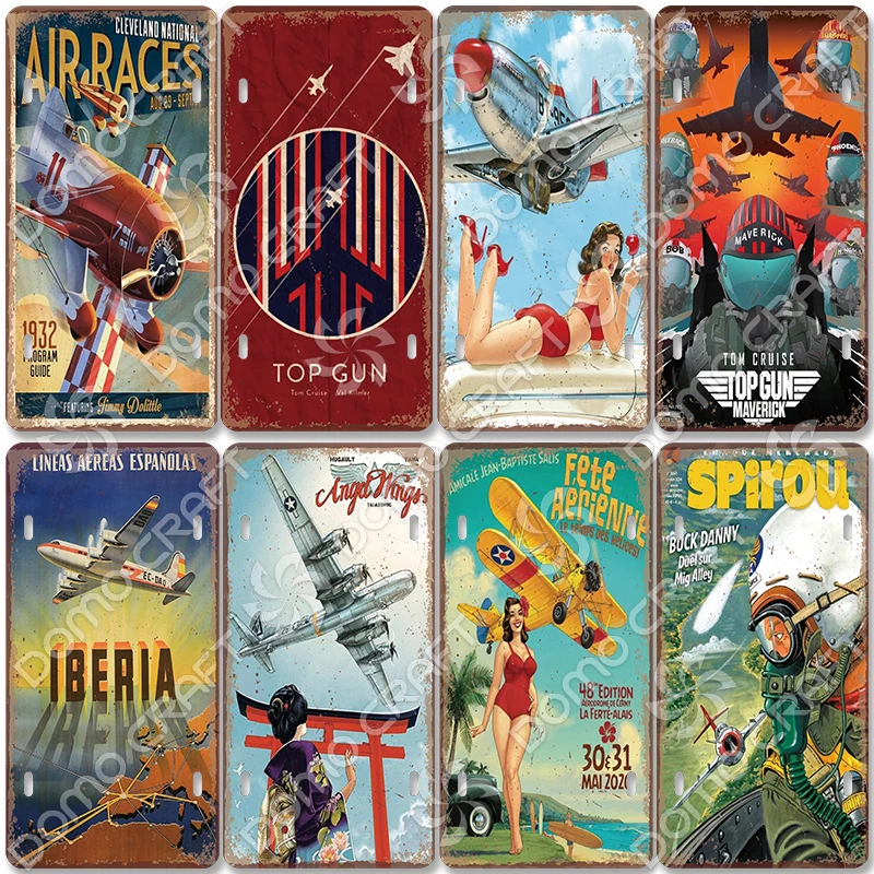 

Air Races Metal Plate Tin Signs Retro Top Gun Airplane Metal Poster Garage Club Bar Home Wall Decoration 15x30cm
