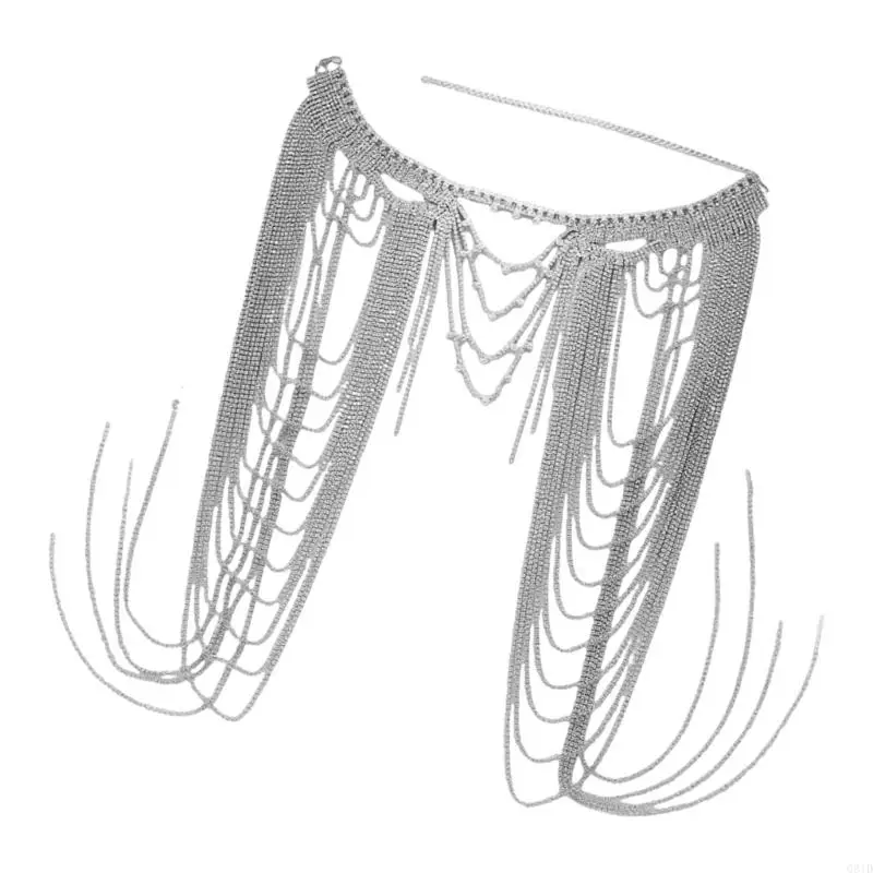 Elegant Layered Rhinestones Shoulder Chain Shimmering Layered Fringe Body Jewelry For Parties Weddings And Evening Event