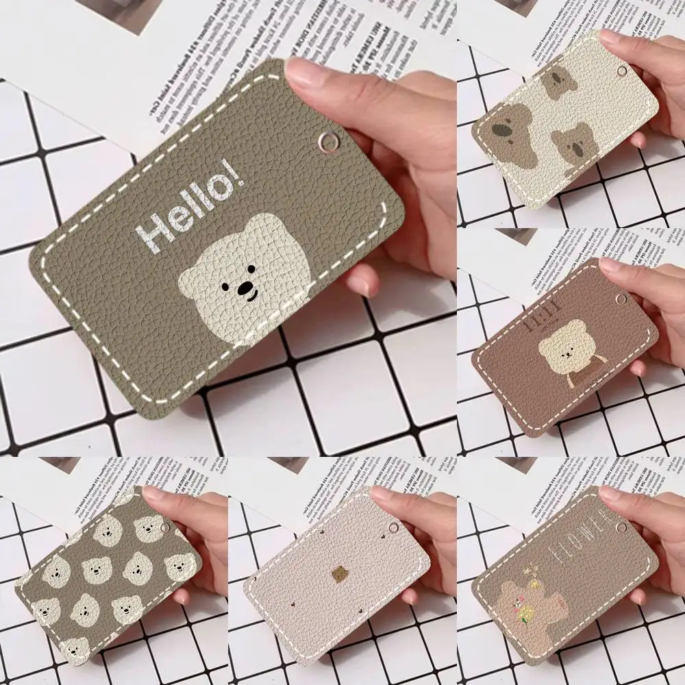 

Cartoon Bear Card Holde Applicable To Credit Cards Bus Card Soft Leather Rectangular Keychain Protective Cover