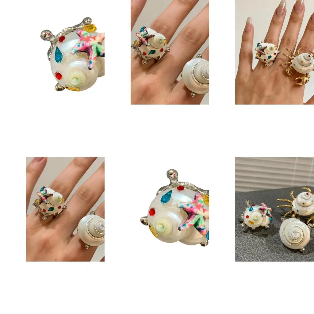  Beautiful Handcrafted Shell Rings Adjustable Statement Rings Trendy Stacking Hoop Suitable for Women and Teens Present