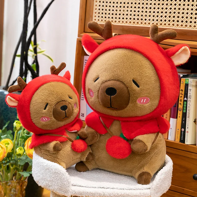 봉제 인형 순록 카피바라 변신 인형 귀여운 사슴 카비 인형 어린이 생일 크리스마스 선물 부드러운 장난감 곰