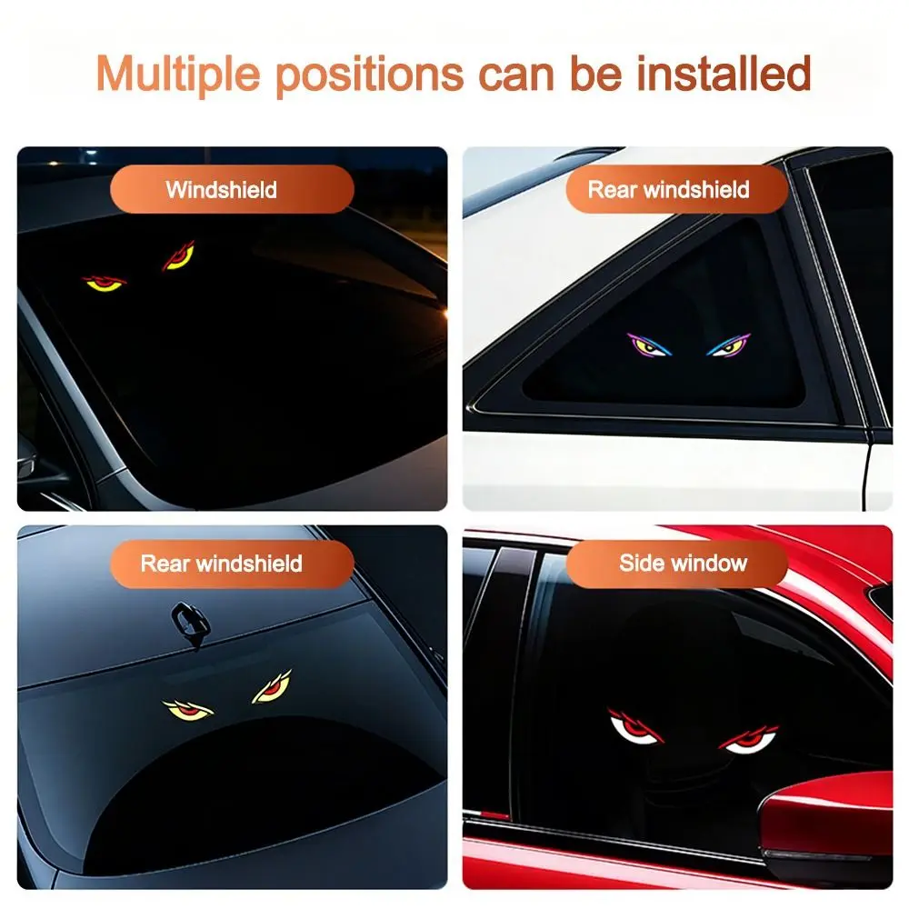 Wireless Solar Devil Eyes Car LED Warning Light Suction Cup Dynamic Display Car Warning Light Vibration Lights on Car Decor