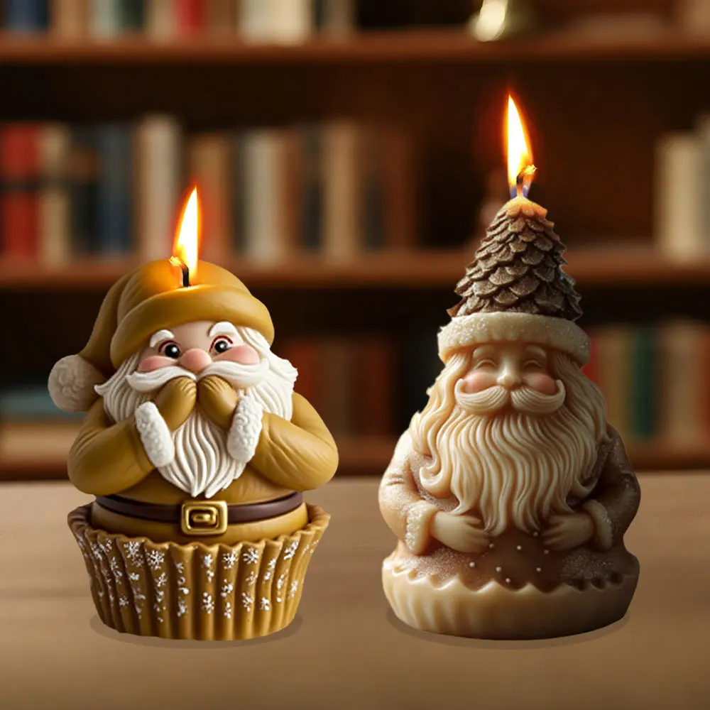 Pinecone Hat Santa Claus Scented Candle Silicone Mold Smile Bearded Man Gypsum Resin Mold DIY Handmade Christmas Decor Souvenir