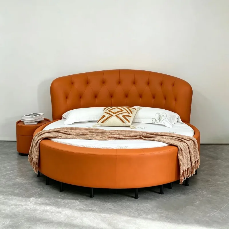 Simple round bed set, high quality hotel leather round bed