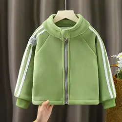 New Autumn Winter Children's Jacket Boys' plush and thick zippered standing collar casual jacket Girls' warm sports jacket 1-12Y