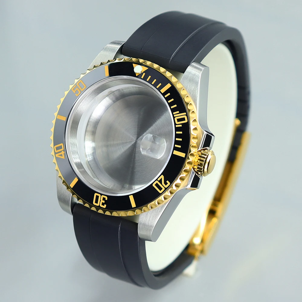 40mm sub gmt caixa de relógio pulseira de borracha moldura cerâmica para yace nh35 nh36 nh34 nh70 miyota 8215 eta 2824 pt5000 movt vidro safira