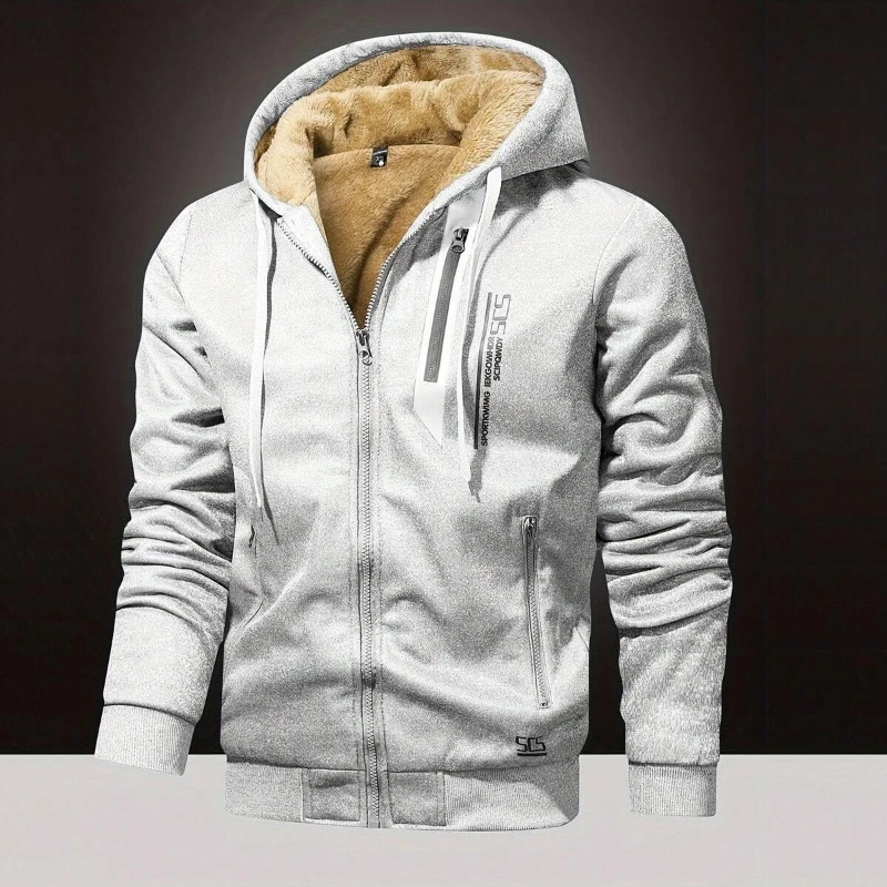 

Autumn Winter Hoodie Jacket Men Zipper Patchwork Warm Fleece Sweatshirts Male Fashion Hooded Jacket Thick Outdoor Zip Up Hoodies