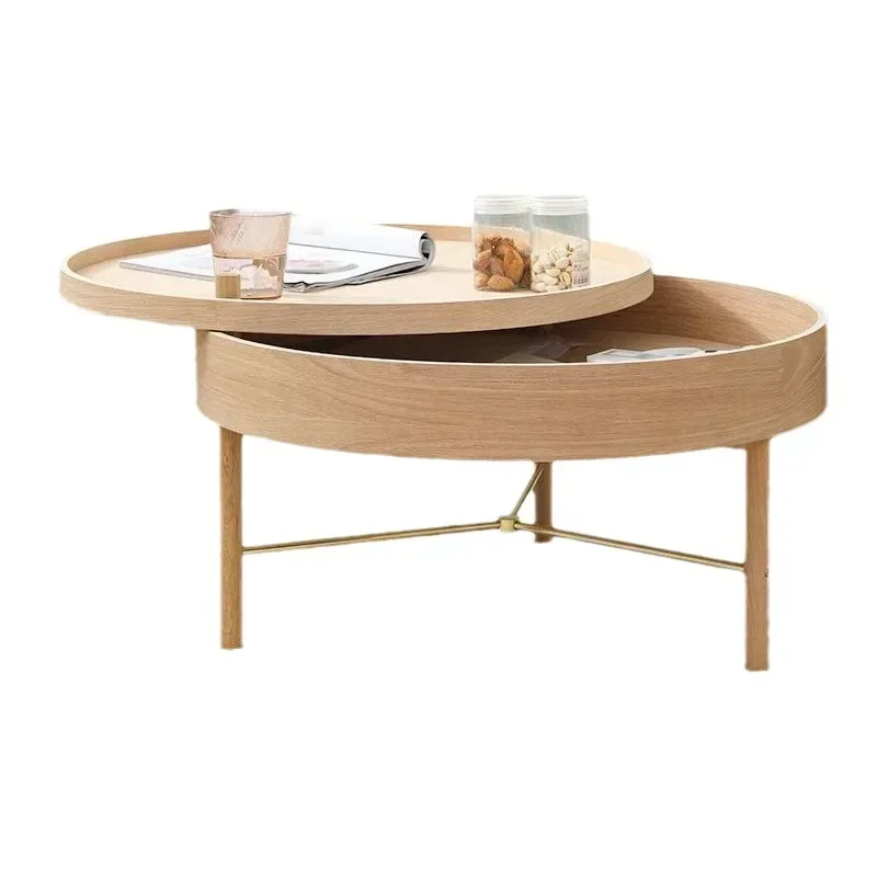 Nordic luxury desktop small-sized coffee table multifunctional combination rotating storage solid wood small round table living