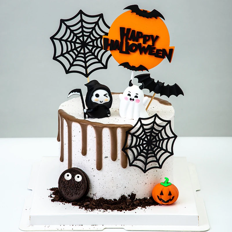1/10pcs Happy Halloween Cake Toppers Cartoon Pumpkin Ghost Bat Black Cat Halloween theme Party Decor forniture di compleanno