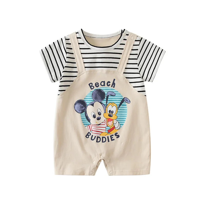 

MINISO Mickey Pluto Summer Baby Boy Cartoon Stripe Romper Cotton Suspender Crawling Clothes Cute Infant Clothes 0-1 years Outfit