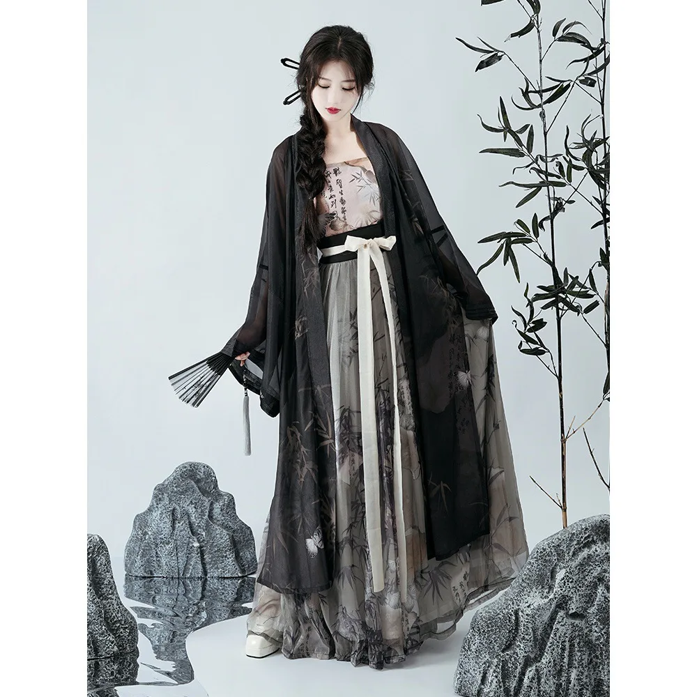 

YJ90 оригинальные Hanfu женские династии Сун Hanfu летние модифицированные элементы Han повседневные новые китайские поездки на работу