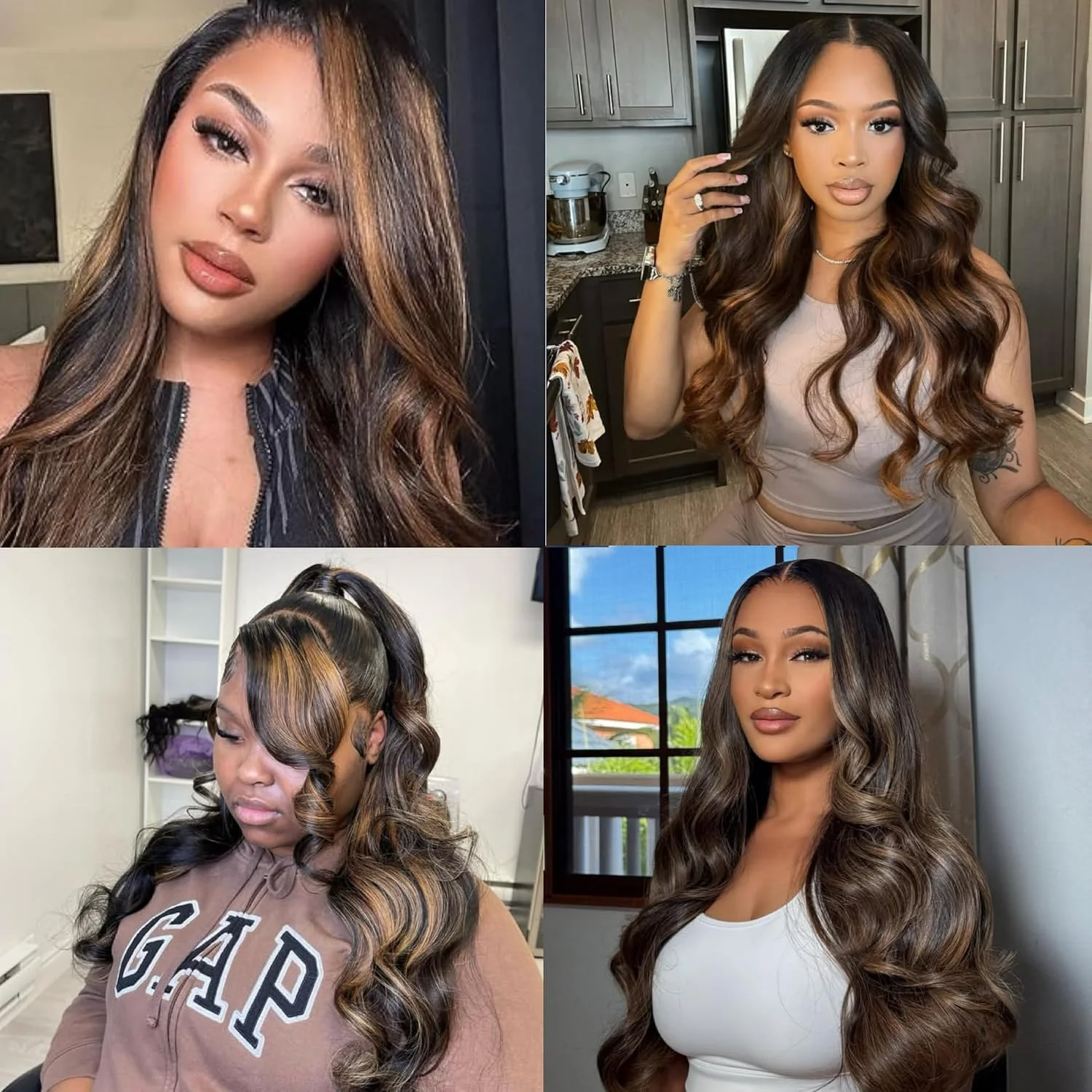 Body Wave 1B/30 Highlight V Part Wig 220 Density Loose Body Wave Human Hair Wig V Shape Clip in Half Wigs No Leave Out No Sew In image 5