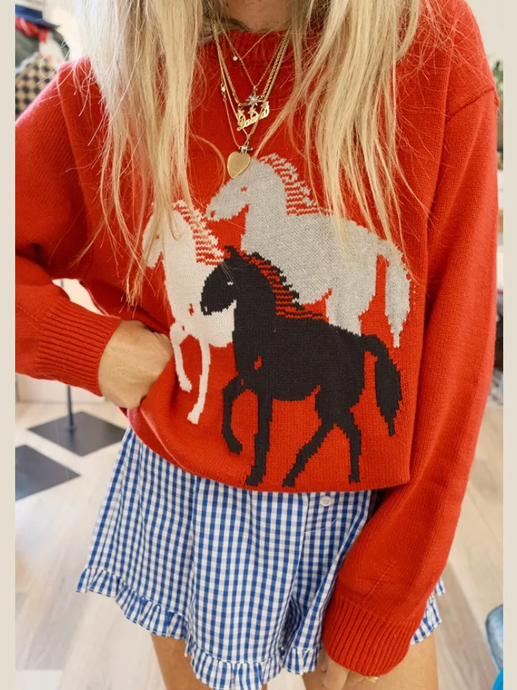 

Animal Jacquard Pullover Sweater Winter Clothes Woman Pulls Femmes All-match Loose Simple Style Comfortable Trendy Casual Chic