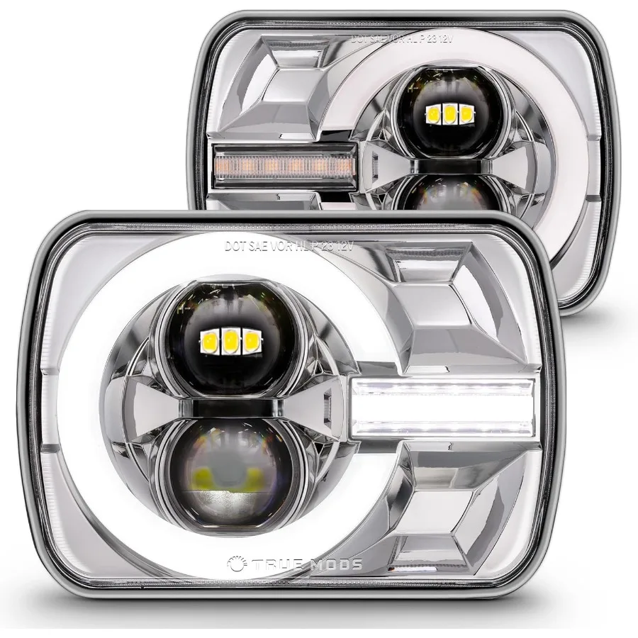 

5x7 7x6 Inch H6054 6054 LED Headlights Bright H4 Chrome Replacement Lamp for Jeep Wrangler YJ Cherokee XJ DOT Approved for E15