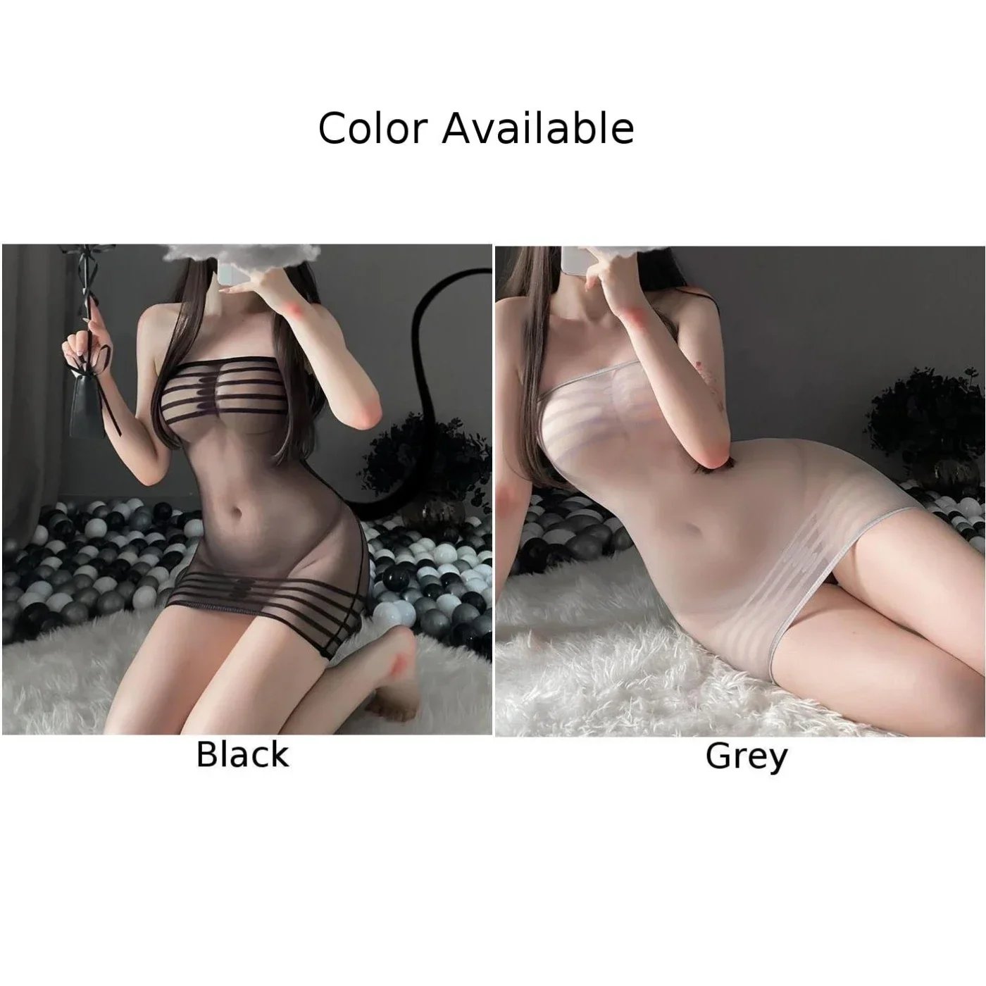 Sexy Lingerie Woman Babydolls Perspective Striped Mesh Thin Bra Buttocks Short Skirt Mesh Uniform Dresses Mujer Erotic Sex Shop