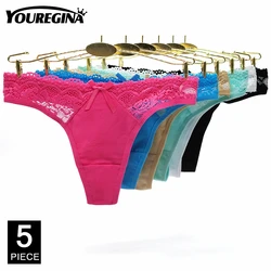 Ropa interior de Mujer, bragas de algodón, Tanga Sexy, Tanga suave de cintura baja, lencería cómoda transpirable, Tangas para Mujer y Chica, 5 unids/lote