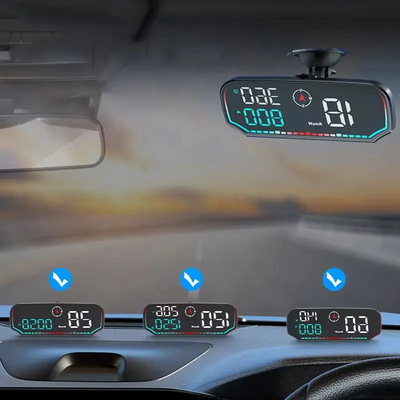 Car Speed Gauge HUD Speedometer Head Up Display Overspeed Alarm KMH MPH Safe Driving GPS Compass Time Clock Altitude Measurement