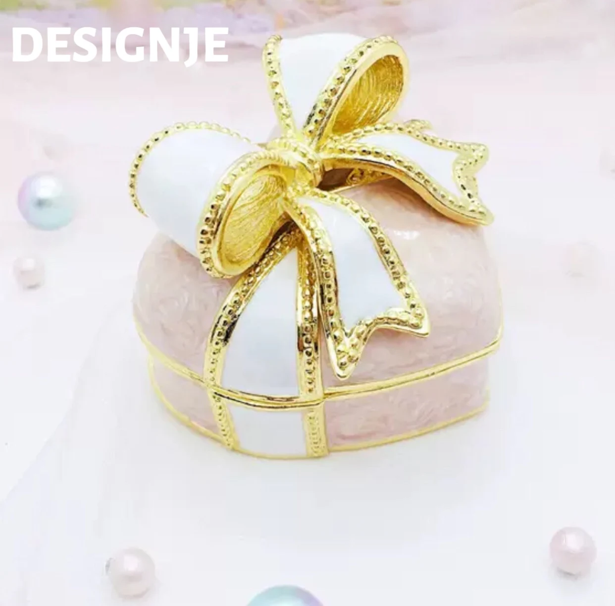 

Роскошная эмалевая шкатулка для украшений с милым бантом, шкатулка для аксессуаров в форме сердца, коробка для хранения, шкатулка для украшений, свадебная коробка для парных колец, коробка для ожерелья