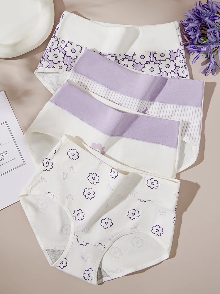 

4 шт., женские хлопковые трусы с высокой талией