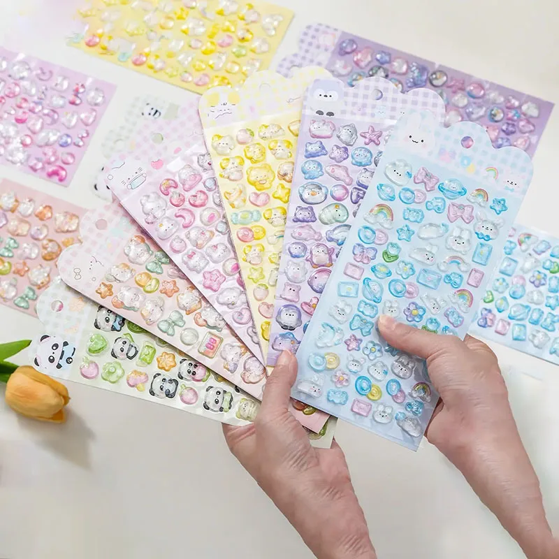Light  Stickers Suitable for  Bottles Self-Adhesive Gloss Decals with Cute Animals & Hearts Easy Stick 3D Bubble Stickers