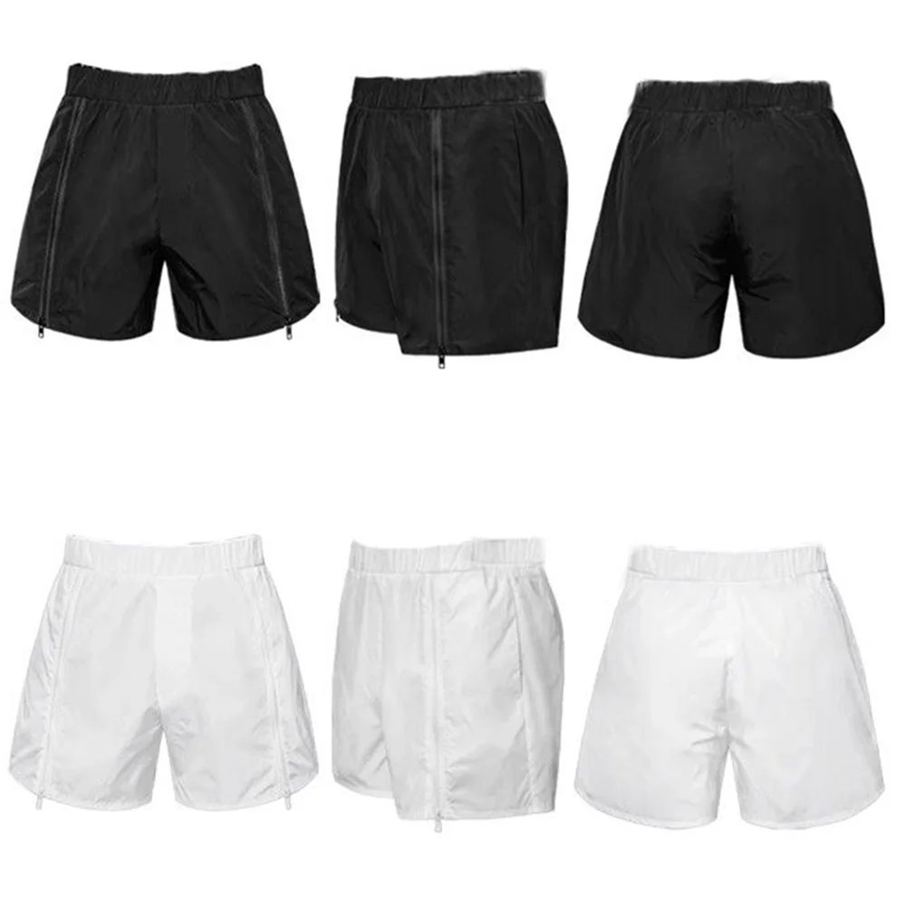 Calções esportivos de zíper duplo respirável masculino, slim fit, calças de treino de ginástica de praia, elástico, verão, 2024