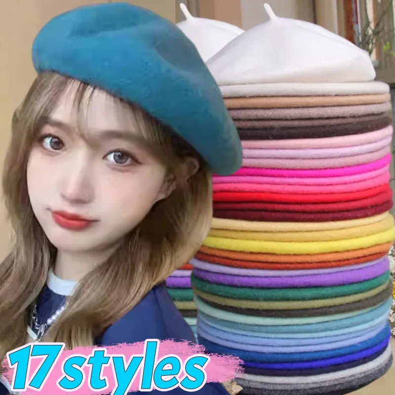 

Vintage Winter Thick Warm Woolen Plain Beret Hat for Women's Girls French Artist Fashion Casual Elegant Charm Women's Berets Cap