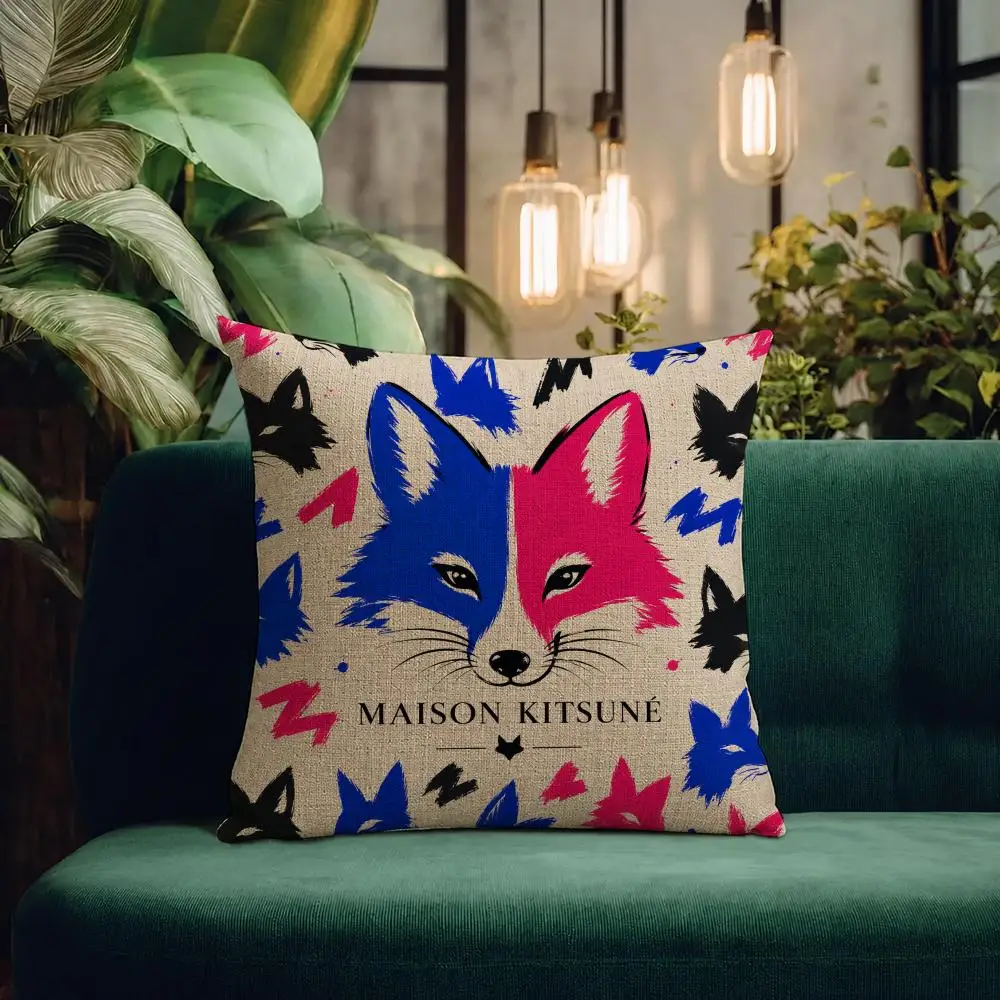 Brand Maison Kitsuné Cushion Cover Natural Linen Pillowcase Set Cushion Cover for Sofa Bedroom Chair