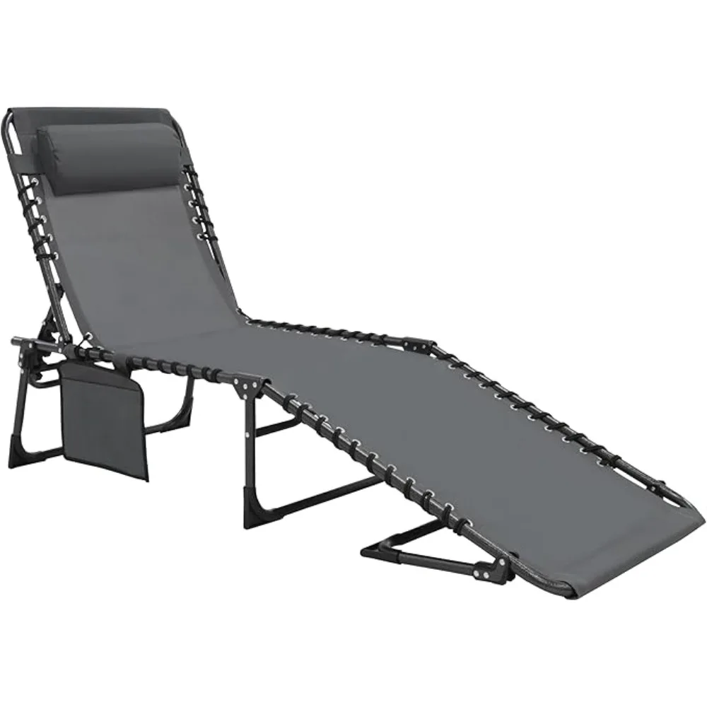 

Chaise Lounge Chair for Outdoor with Face Hole, 4-Fold Adjustbale Backrest, Removable Pillow and Detachable Pocket