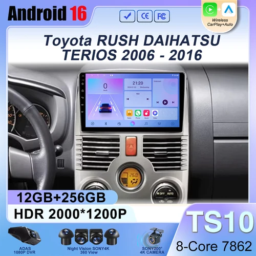 Android 16 Carplay para Toyota Rush DAIHATSU TERIOS, Reproductor Multimedia para Auto, GPS, Navegación, Pantalla Táctil, Radio Estéreo, Sin Reproductor de DVD 2 Din