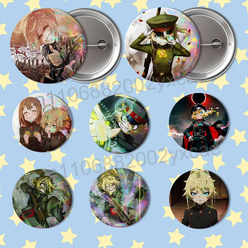 Tanya von Degurechaff Youjo Senki Laser reflective round badges pins bag clothing decorations collectibles gifts for friends