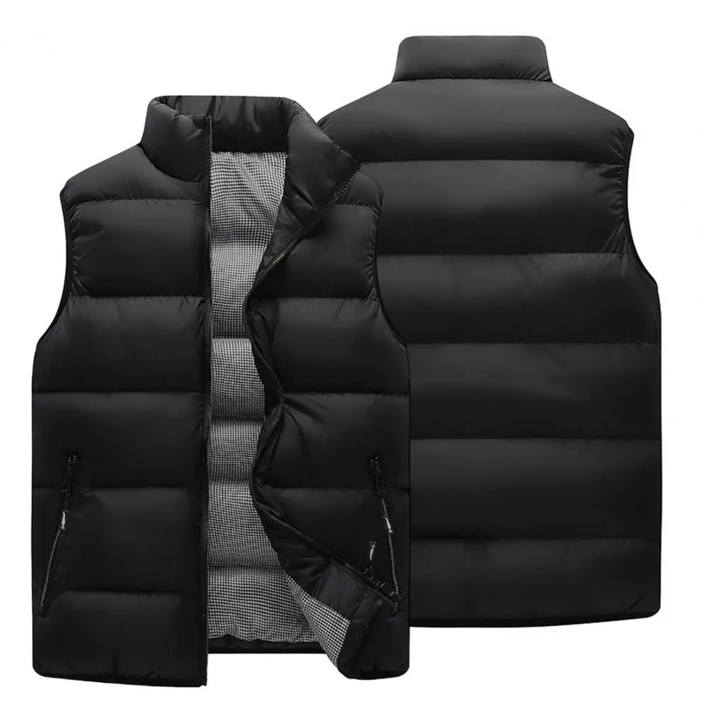 Thermal Vest Jacket Men Autumn Winter Cotton Padded Stand Collar Solid Color Vest Jacket Windproof  Zipper Waistcoat Streetwear