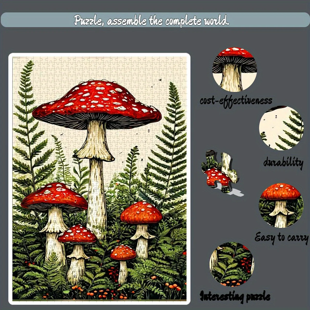 Leuchtend rote Fliegenpilze in Waldlandschaft, Puzzle für Erwachsene, Natur-Thema, geistiges Spiel, Heim- und Freizeitdekoration, Puzzle