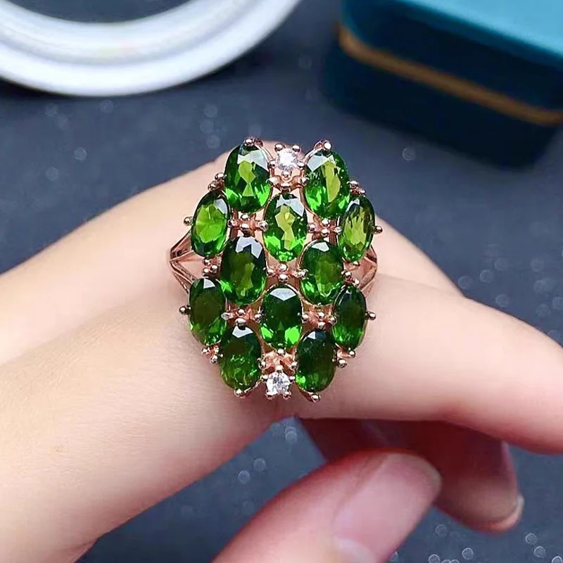 

Total 6ct Natural Diopside Ring for Party 4mm*6mm VVS Grade Chrome Diopside 925 Silver Ring with Gold Plating