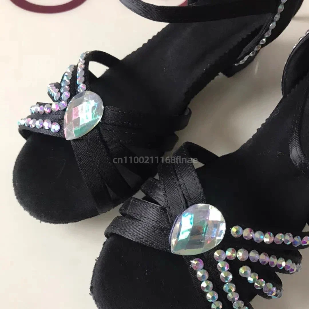 Professionelle Lateinamerikanische Tanzschuhe für Damen mit Diamanten, Weicher Rutschfester Sohle, Atmungsaktiv und Bequem, Ballroom-Übungsschuhe für Innenräume – Detail 4