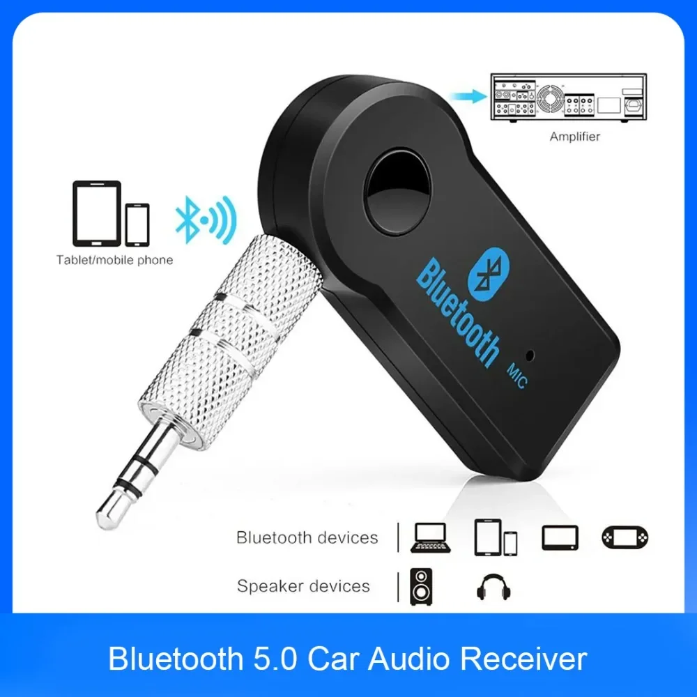 Bluetooth 5.0 Wireless Audio Receiver 3.5mm AUX Car Adapter Hands-Free Call Stereo Music Converter Audio Adapter in Car