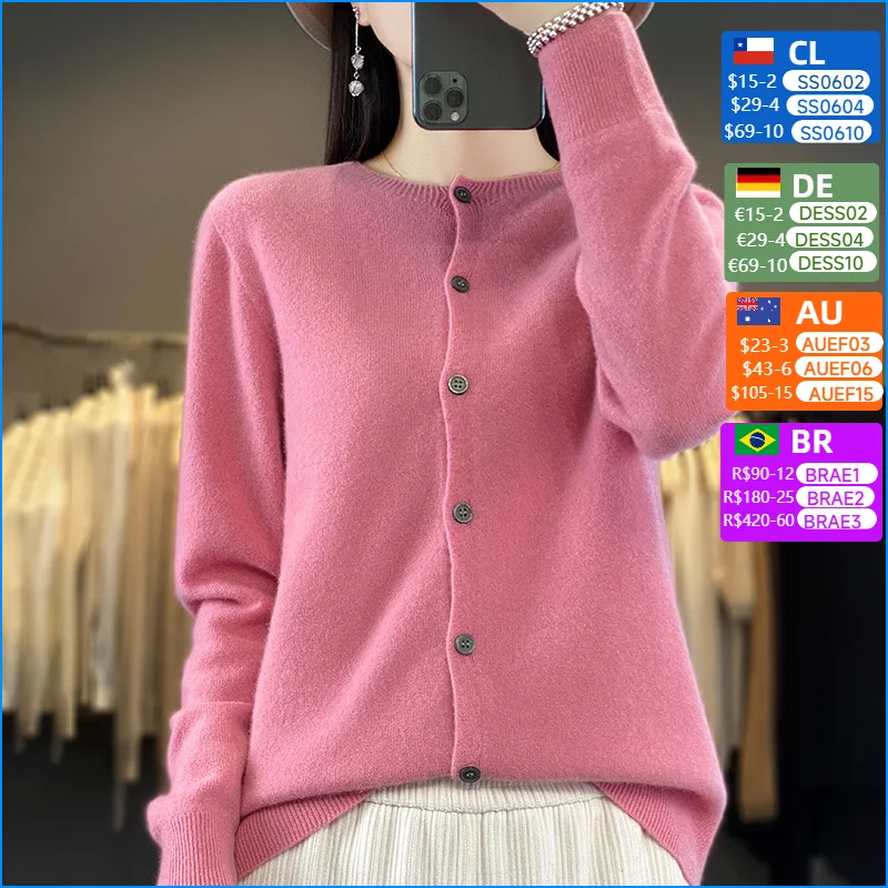 

Women's 100% Merino Wool Soft Sweater O-neck Solid Color Pullover Autumn Winter Keep Warm Jacket Casual Knitting Basic Tops