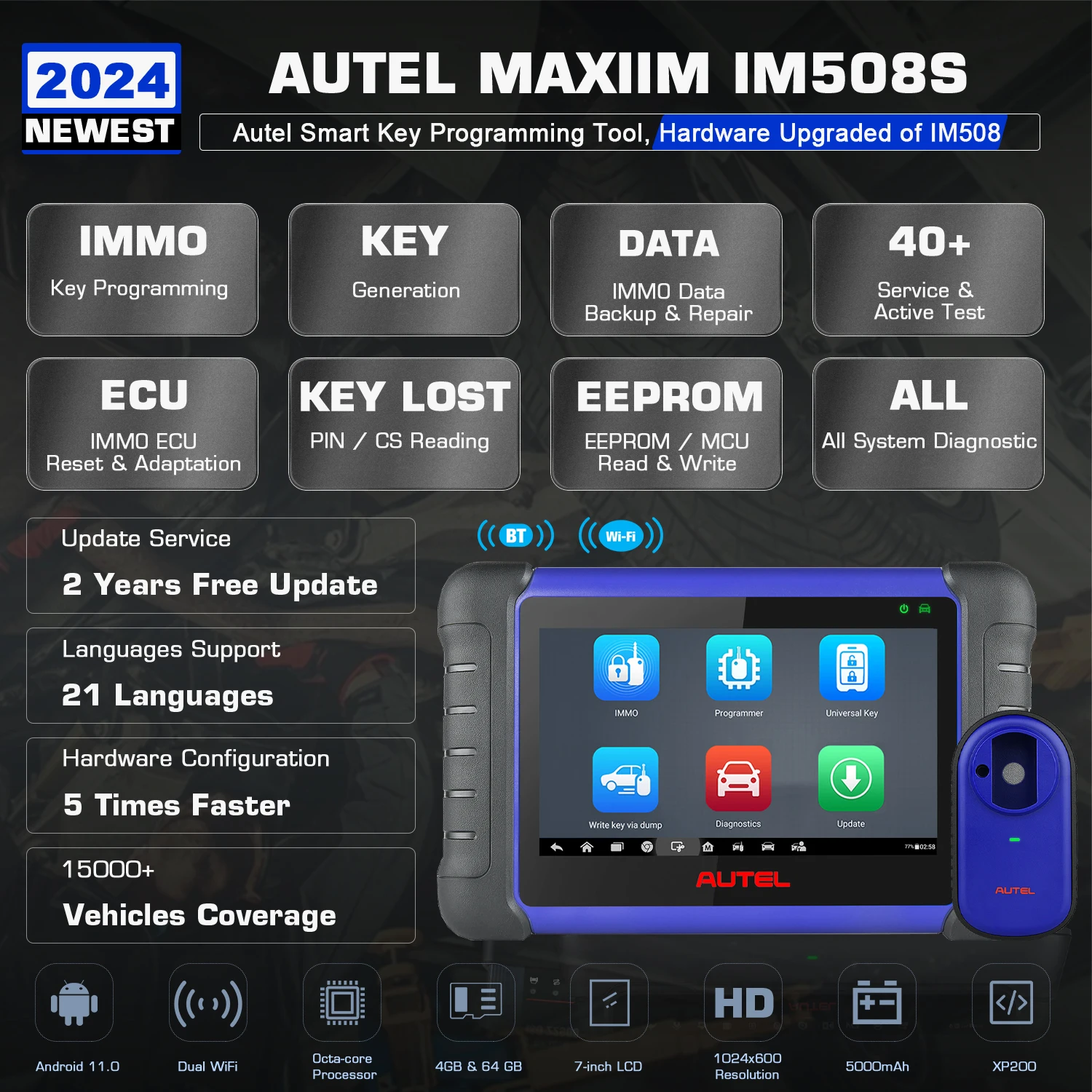 Autel MaxiIM IM508S Key Programming Tool Automotive IMMO Diagnostic Scanner for Clone Key, Key Renewal, Upgrade of IM508