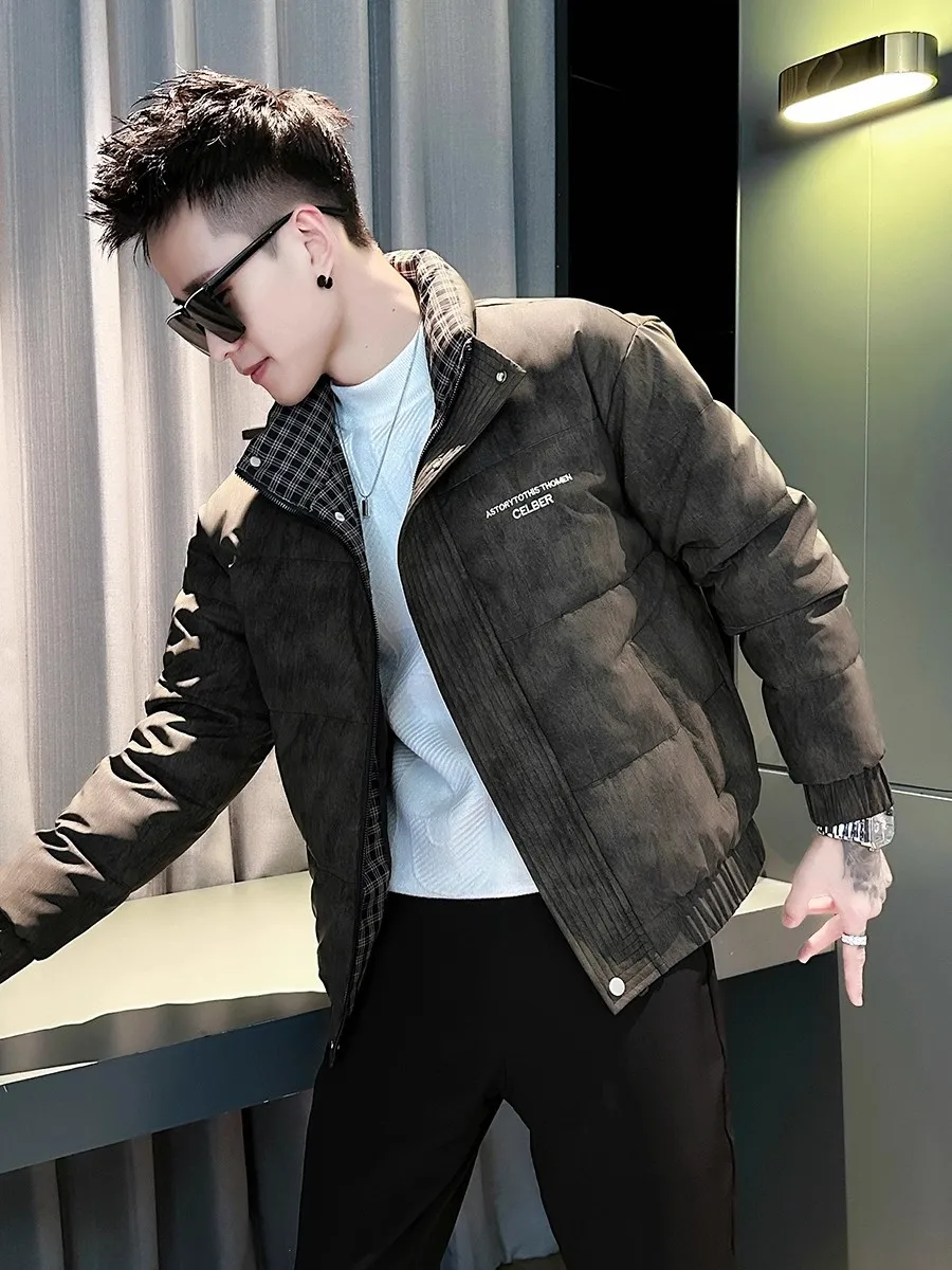 

Youthful Faionable Men's Slim Fit Cotton Jaet Winter Warm Long Sve Stand Collar Color Casual Outerwear Coat